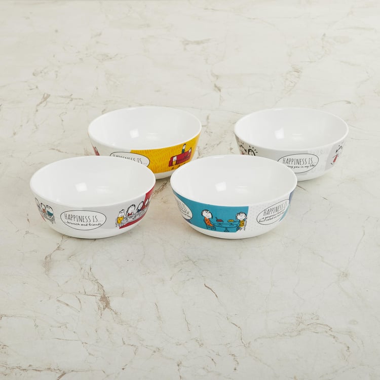 Melina Doris Printed Bone China Cereal Bowl - 360ml - Set of 4