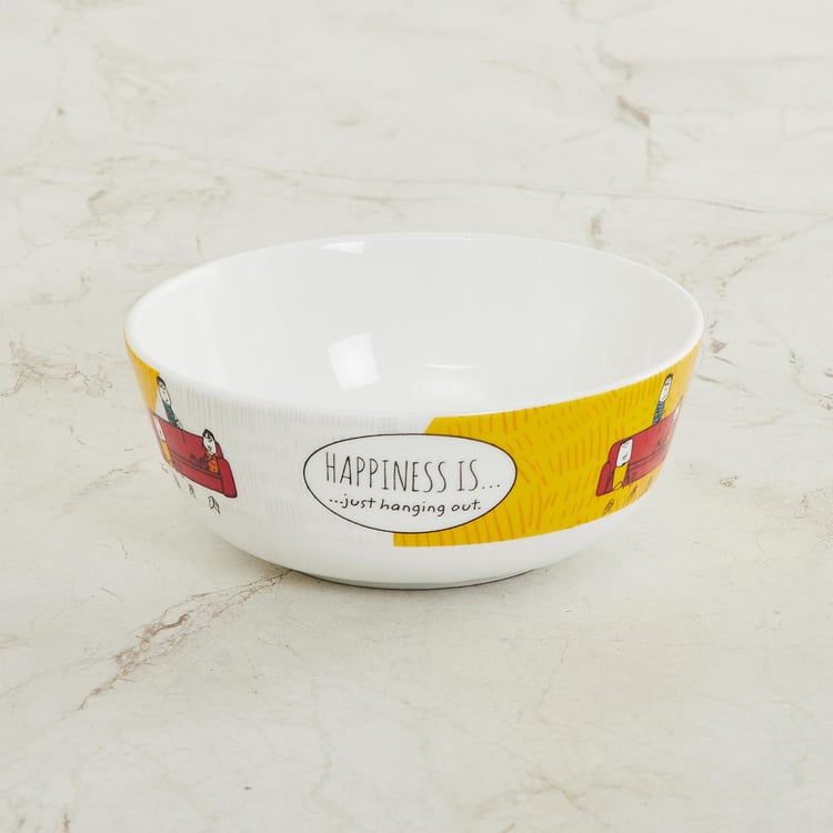 Melina Doris Printed Bone China Cereal Bowl - 360ml - Set of 4