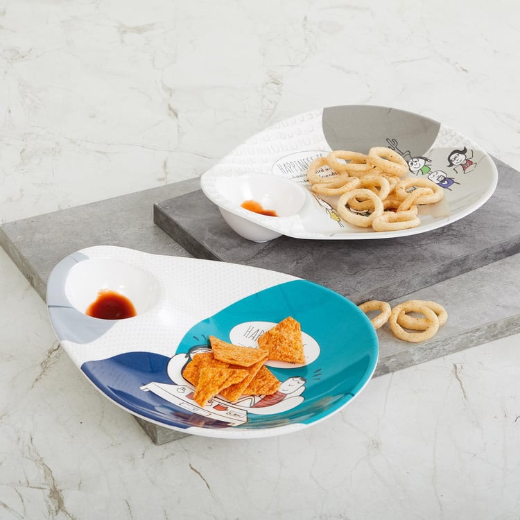 Happiness Printed Chip and Dip- Set Of 2