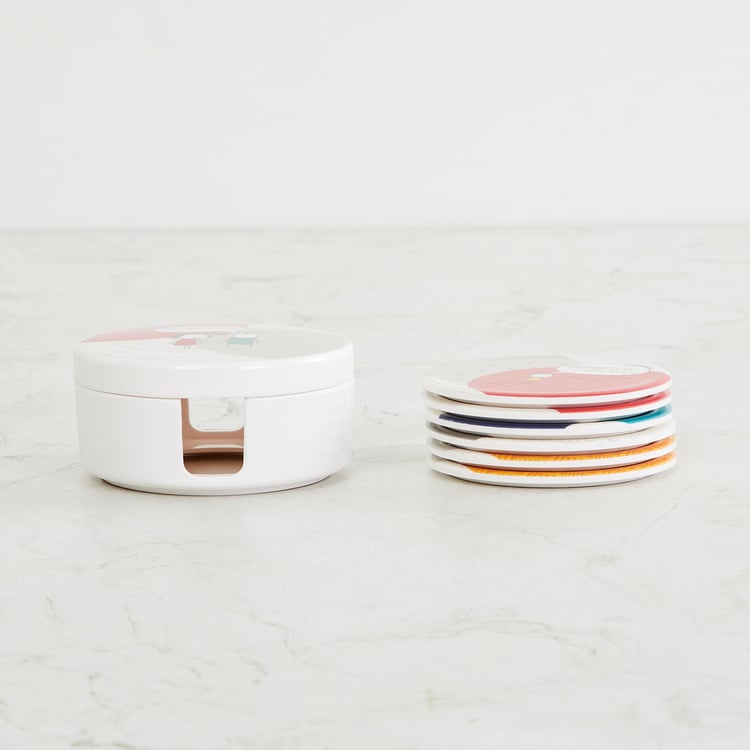 Happiness Printed Round Coasters - Set Of 6