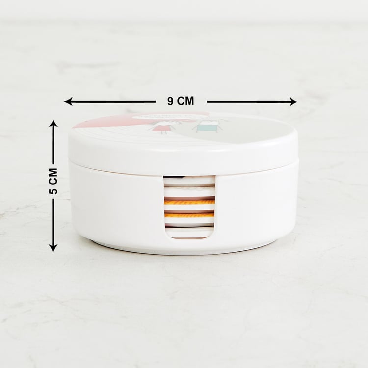 Happiness Printed Round Coasters - Set Of 6