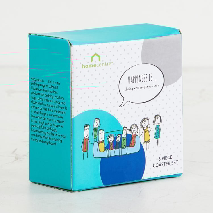 Happiness Printed Round Coasters - Set Of 6
