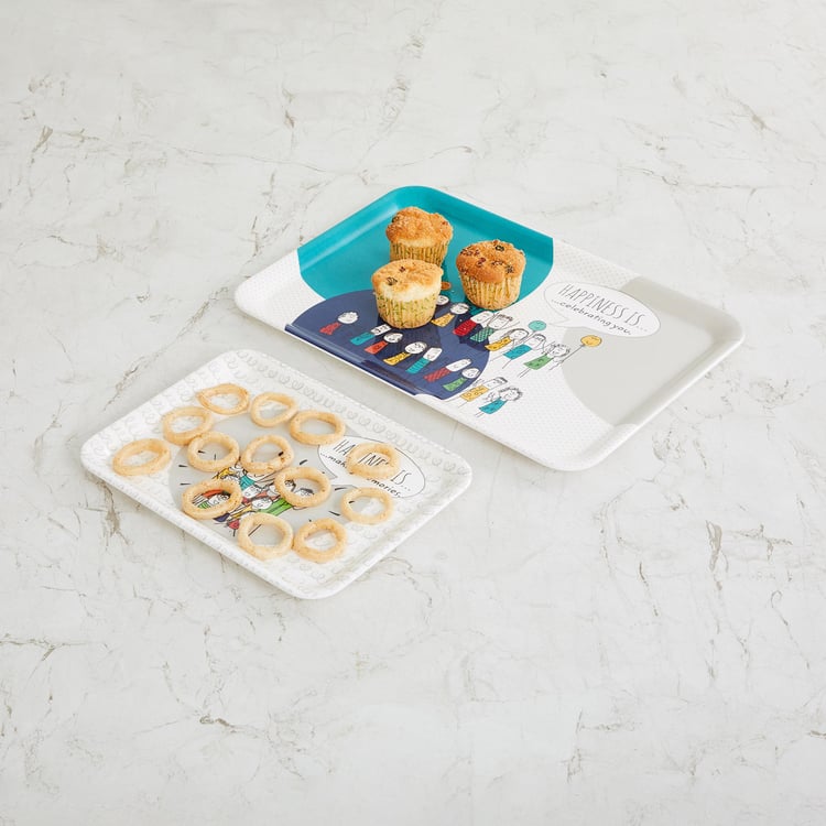 Melina Aleka Happiness Printed Tray- Set of 2