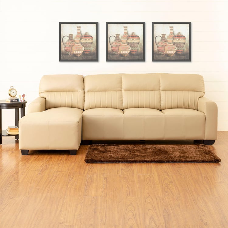 Albury Faux Leather 3-Seater Left Corner Sofa with Chaise - Beige