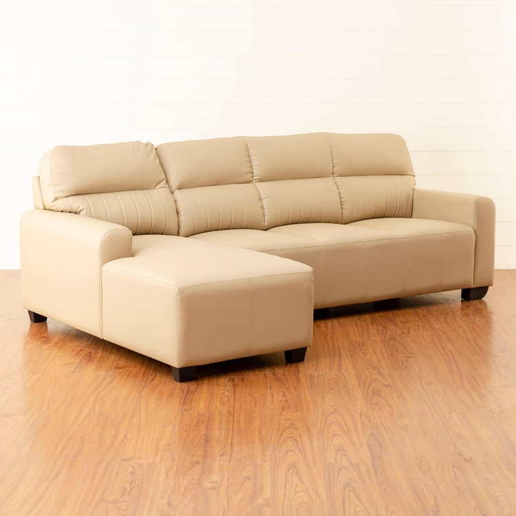 Albury Faux Leather 3-Seater Left Corner Sofa with Chaise - Beige