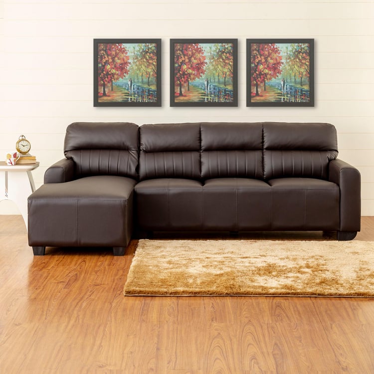 Albury Faux Leather 3-Seater Left Corner Sofa with Chaise - Brown