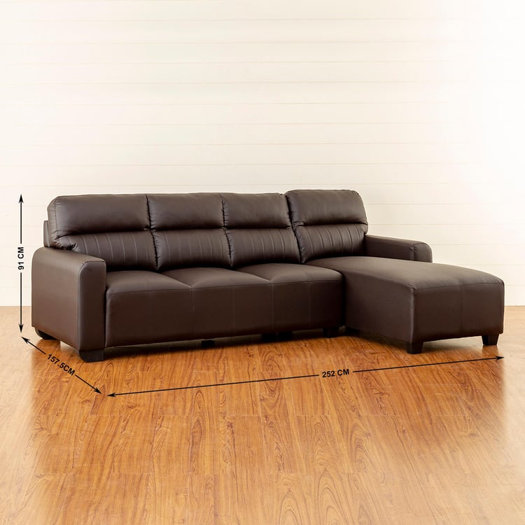 Albury Faux Leather 3-Seater Left Corner Sofa with Chaise - Brown