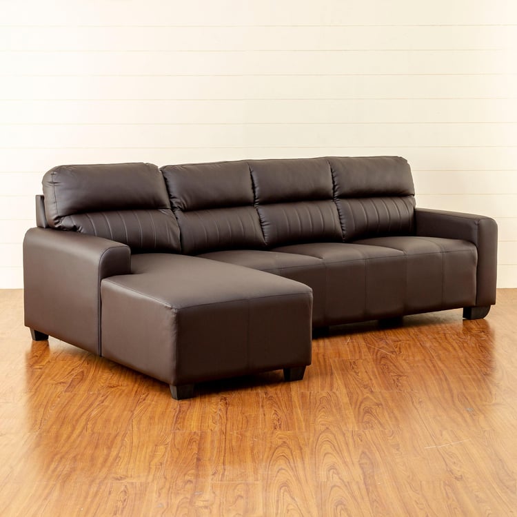 Albury Faux Leather 3-Seater Left Corner Sofa with Chaise - Brown