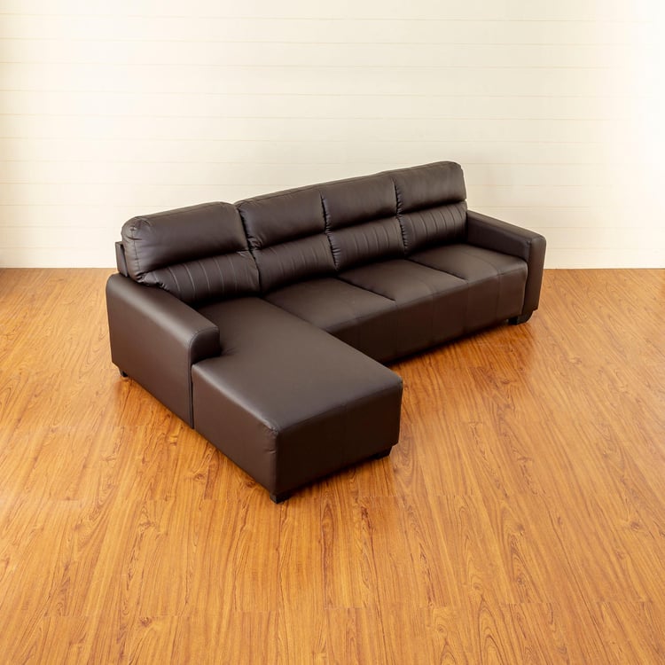 Albury Faux Leather 3-Seater Left Corner Sofa with Chaise - Brown