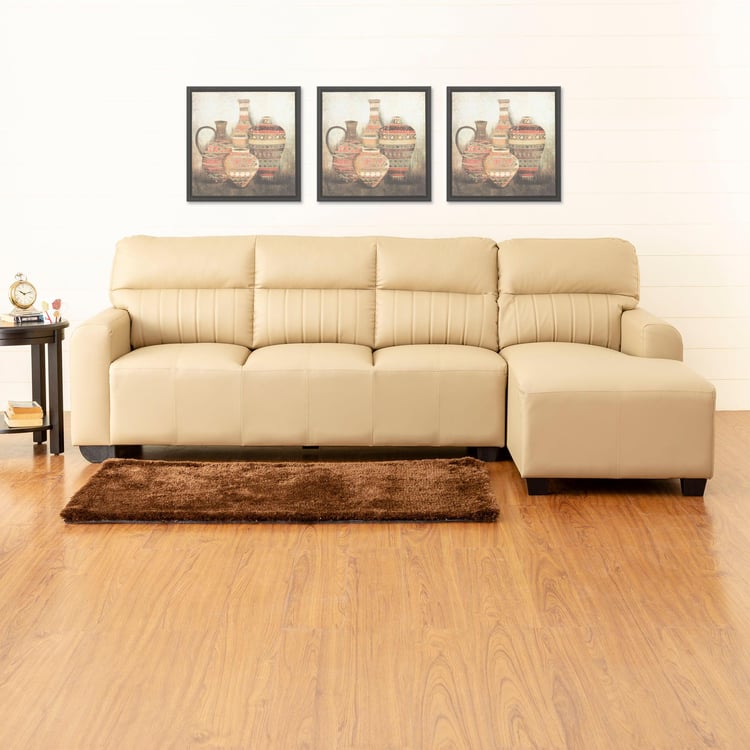 Albury Faux Leather 3-Seater Right Corner Sofa with Chaise - Beige