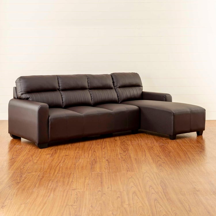Albury Faux Leather 3-Seater Right Corner Sofa with Chaise - Brown