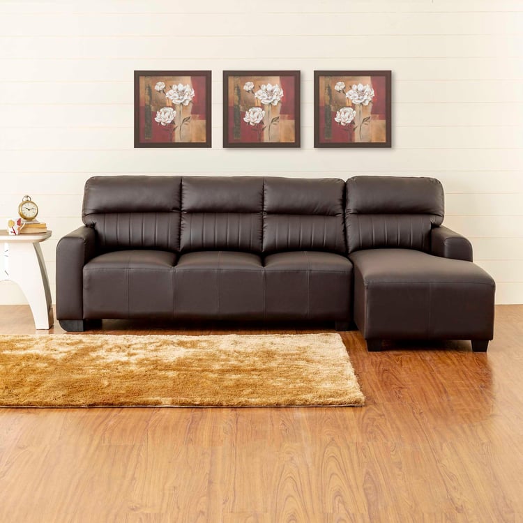 Albury Faux Leather 3-Seater Right Corner Sofa with Chaise - Brown