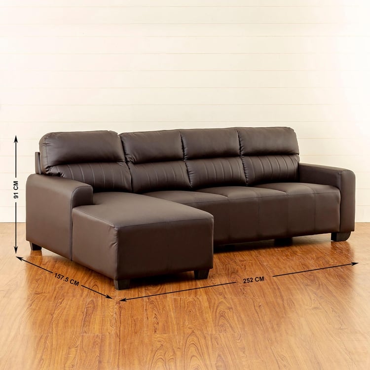 Albury Faux Leather 3-Seater Right Corner Sofa with Chaise - Brown