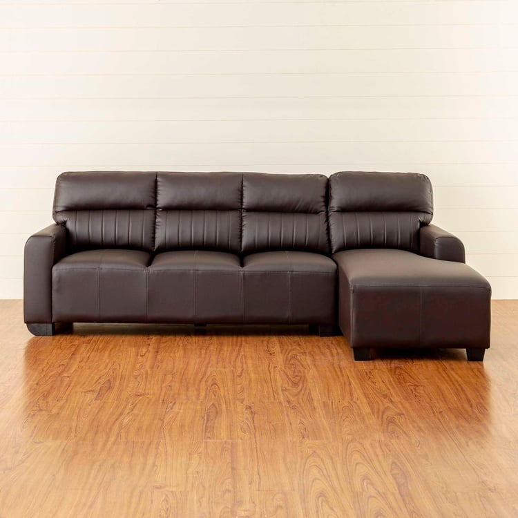 Albury Faux Leather 3-Seater Right Corner Sofa with Chaise - Brown