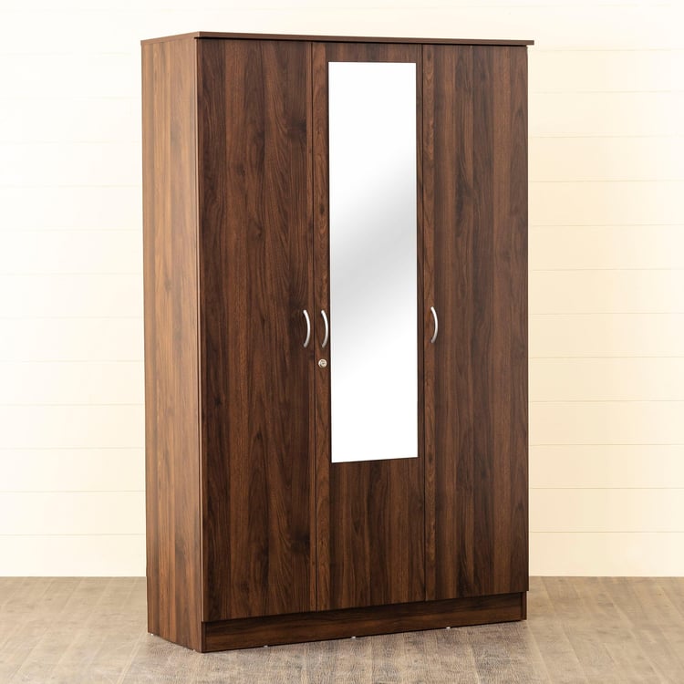 Helios Lewis 3-Door Wardrobe with Mirror - Brown