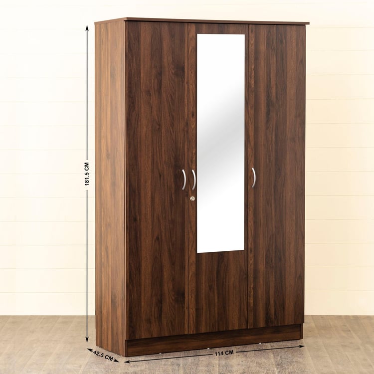 Helios Lewis 3-Door Wardrobe with Mirror - Brown