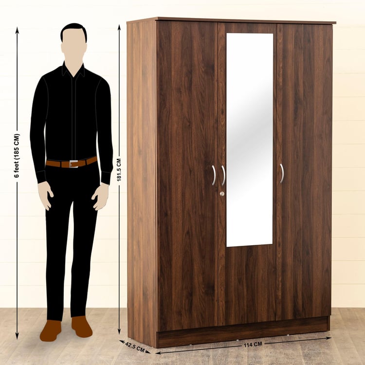 Helios Lewis 3-Door Wardrobe with Mirror - Brown