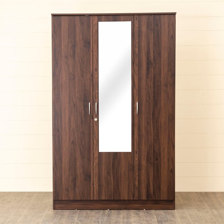 Helios Lewis 3-Door Wardrobe with Mirror - Brown