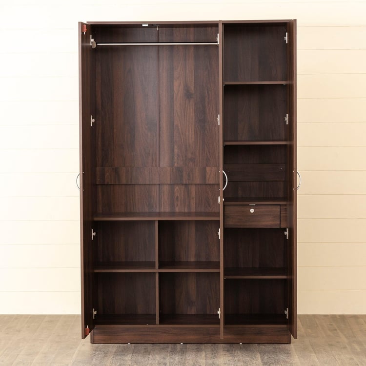 Helios Lewis 3-Door Wardrobe with Mirror - Brown