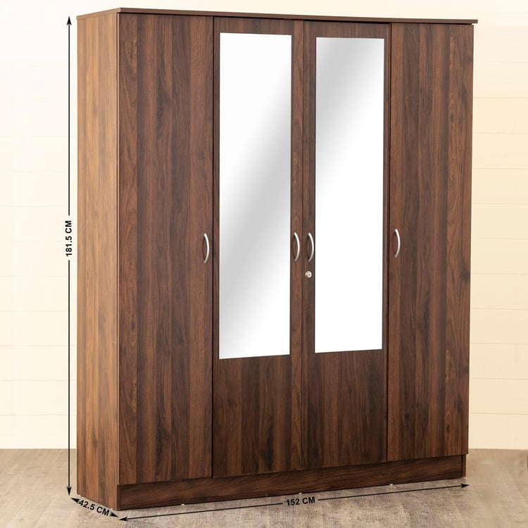 Helios Lewis 4-Door Wardrobe with Mirror - Brown
