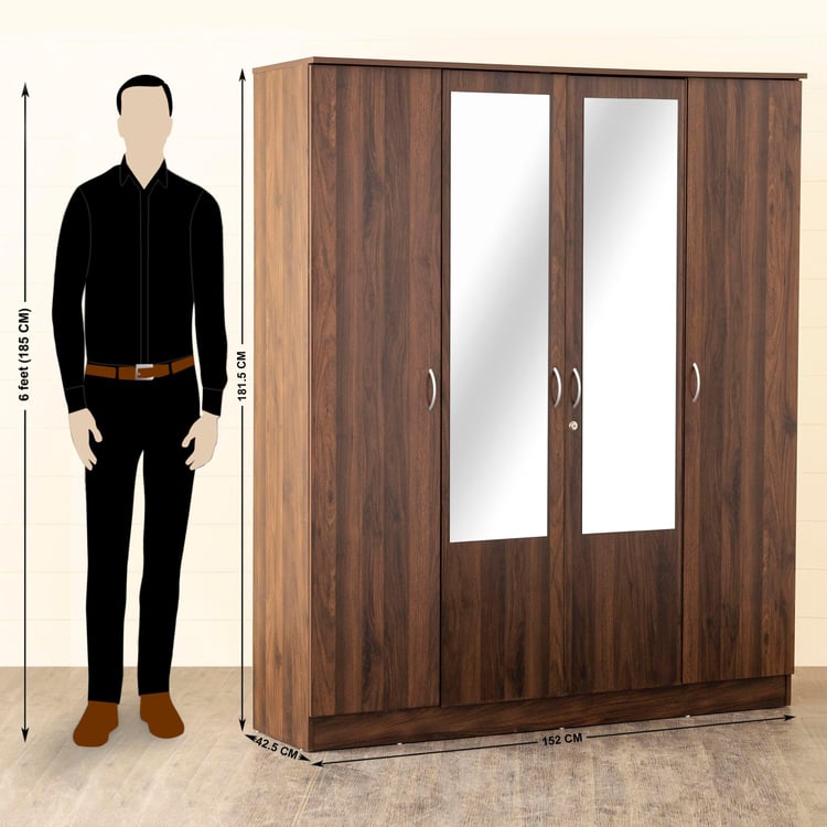 Helios Lewis 4-Door Wardrobe with Mirror - Brown