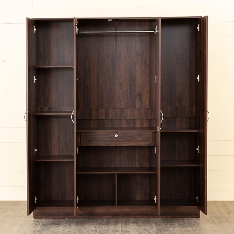 Helios Lewis 4-Door Wardrobe with Mirror - Brown