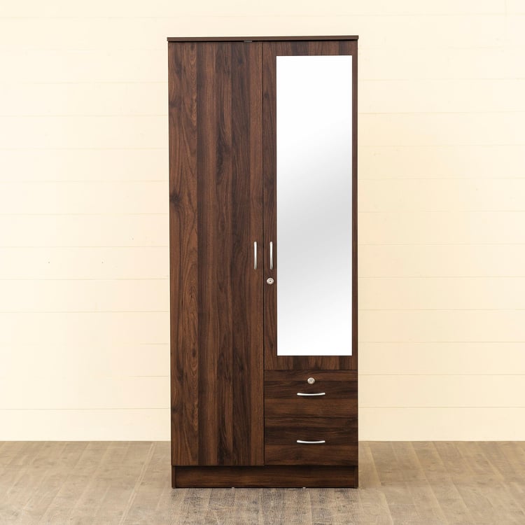 Helios Lewis 2-Door Wardrobe with Mirror and Drawers - Brown