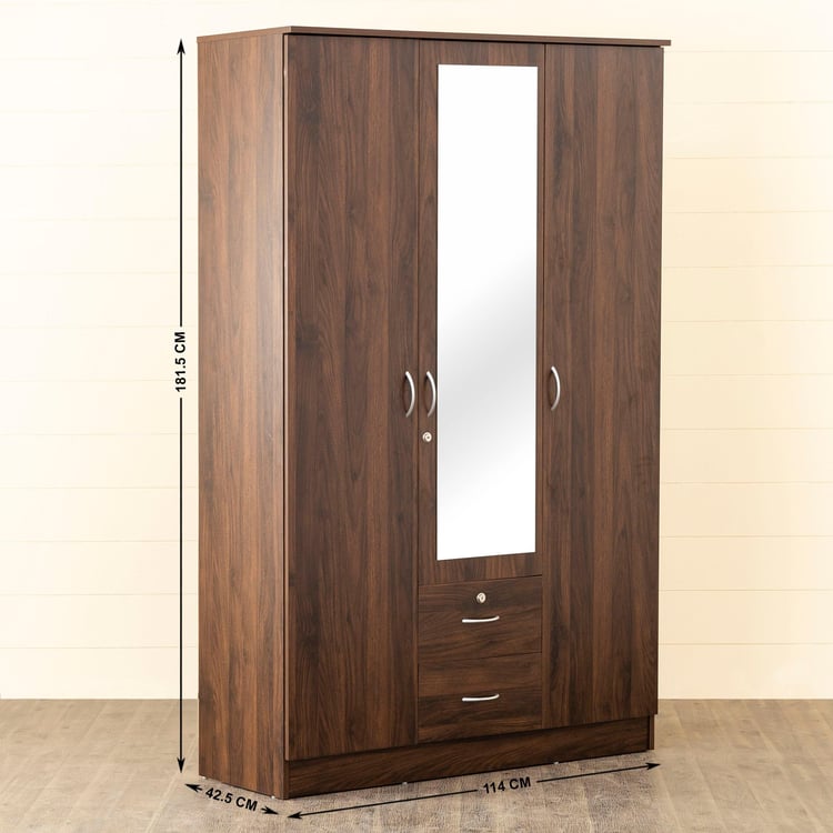 Helios Lewis 3-Door Wardrobe with Mirror and Drawers - Brown