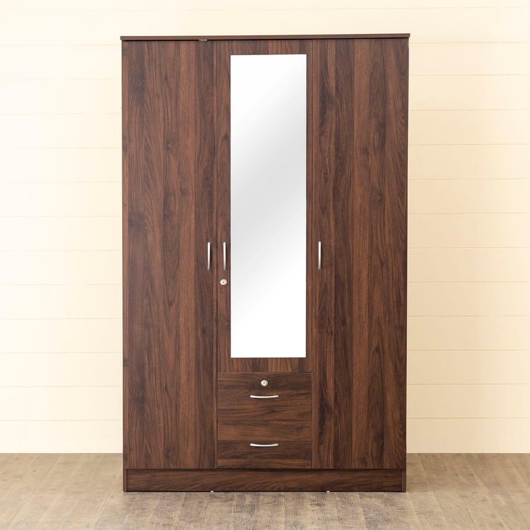 Helios Lewis 3-Door Wardrobe with Mirror and Drawers - Brown