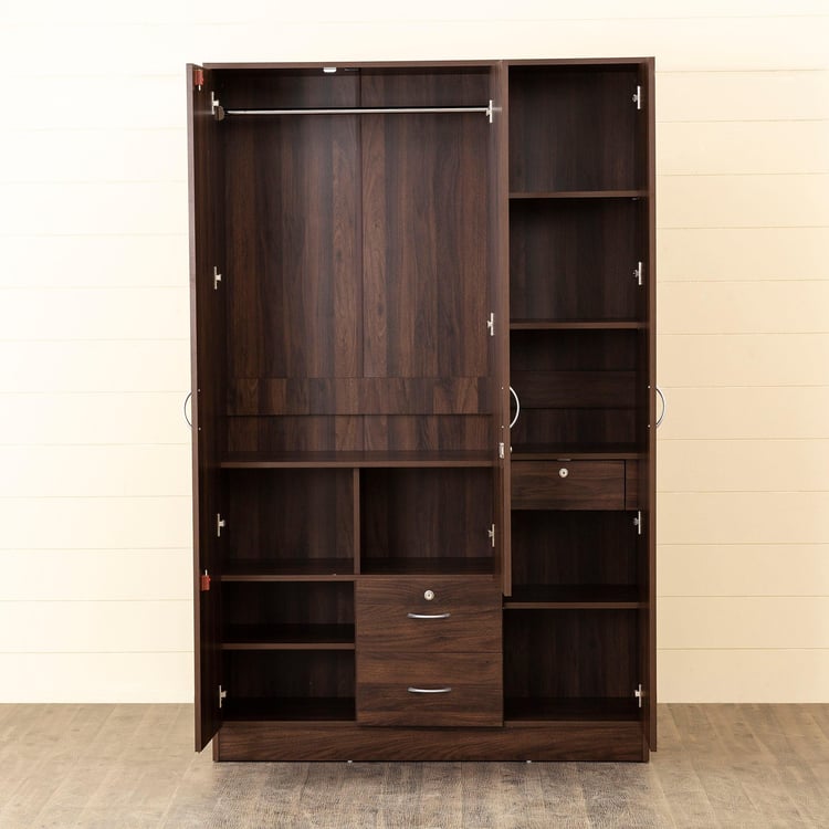 Helios Lewis 3-Door Wardrobe with Mirror and Drawers - Brown