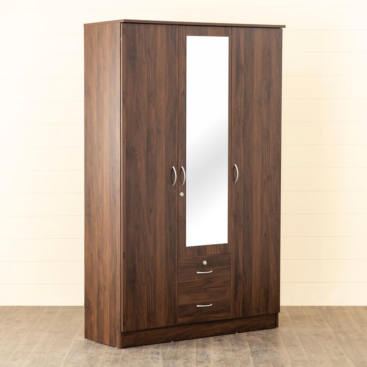 Helios Lewis 3-Door Wardrobe with Mirror and Drawers - Brown