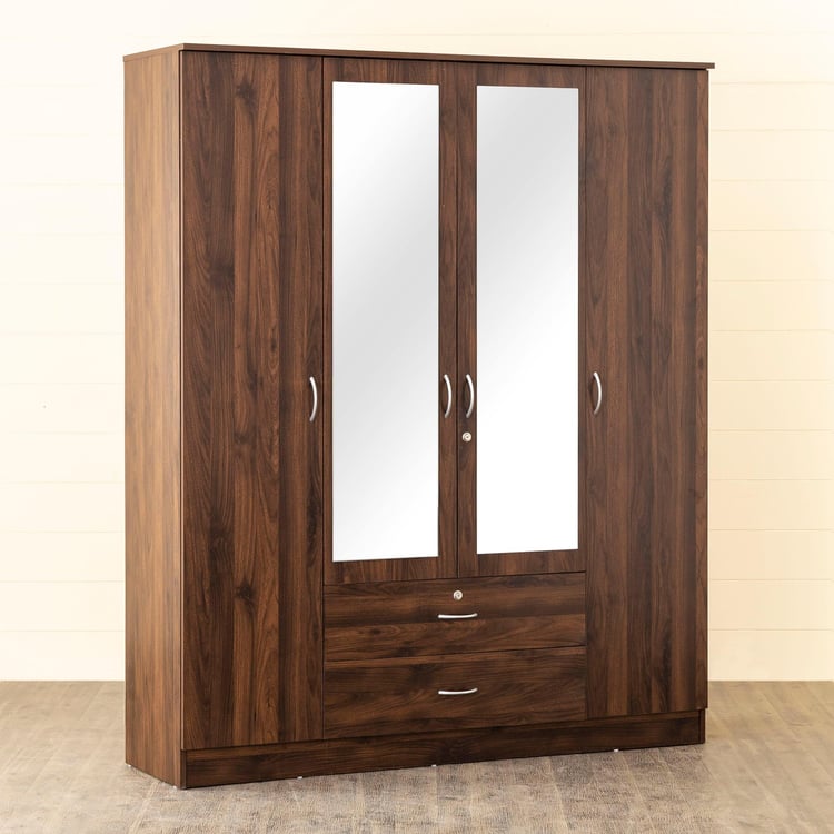 Helios Lewis 4-Door Wardrobe with Mirror and Drawers - Brown