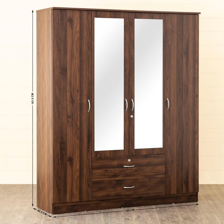 Helios Lewis 4-Door Wardrobe with Mirror and Drawers - Brown