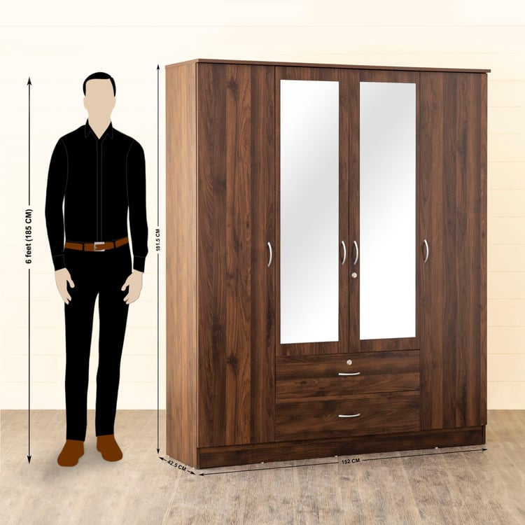 Helios Lewis 4-Door Wardrobe with Mirror and Drawers - Brown