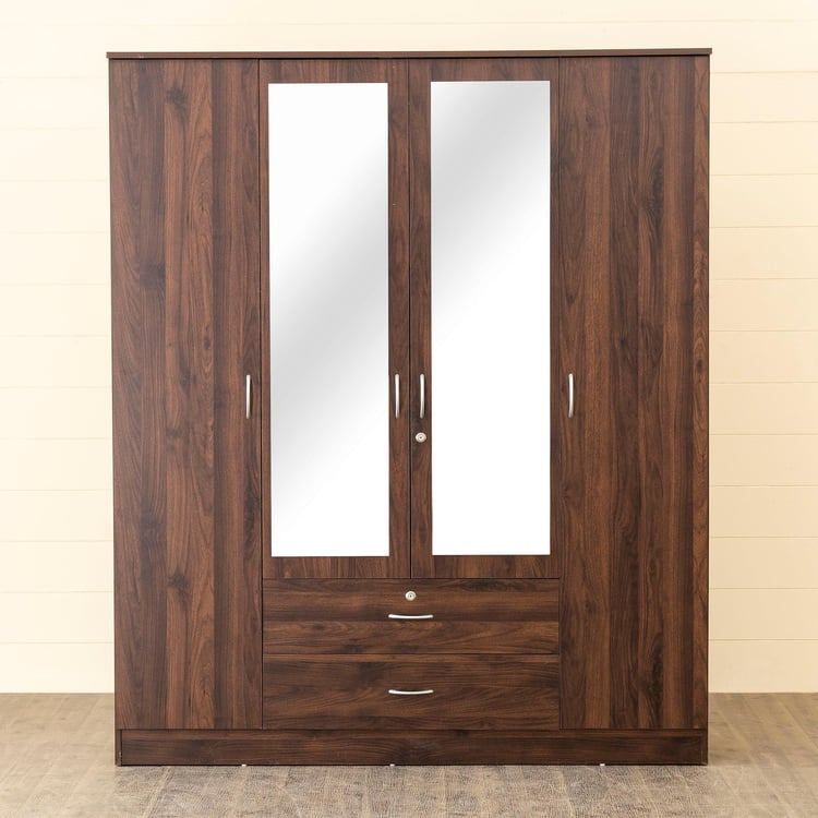 Helios Lewis 4-Door Wardrobe with Mirror and Drawers - Brown