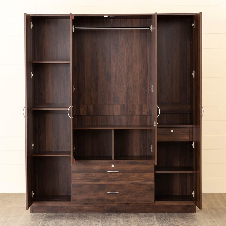 Helios Lewis 4-Door Wardrobe with Mirror and Drawers - Brown