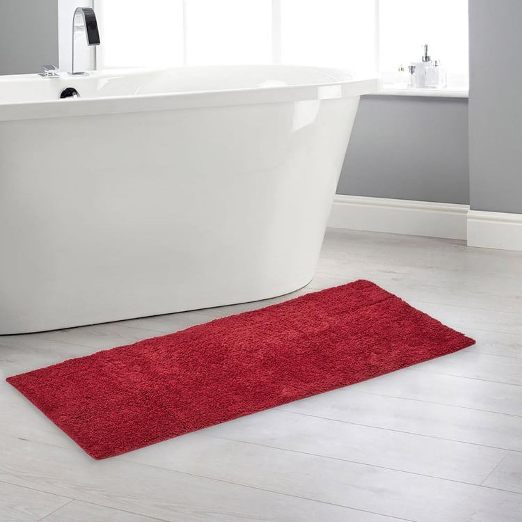 Colour Connect Solid Polyester  Bath Runner  : 45 cmL x 130 cmW  Red