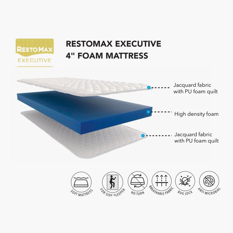 Restomax Executive 4-Inches Foam Queen Mattress, 150x195cm - White