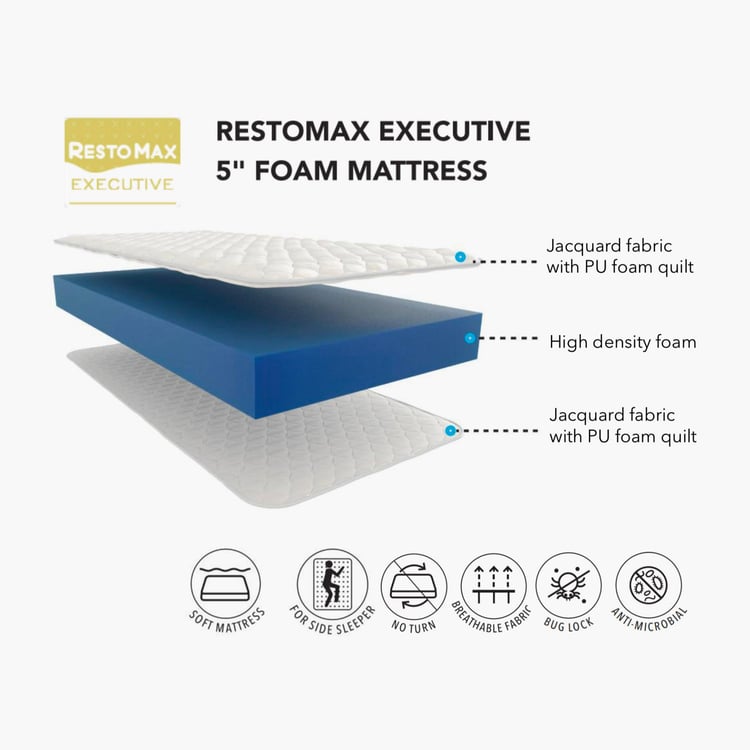 Restomax Executive 5-Inches Foam Queen Mattress, 150x195cm - White