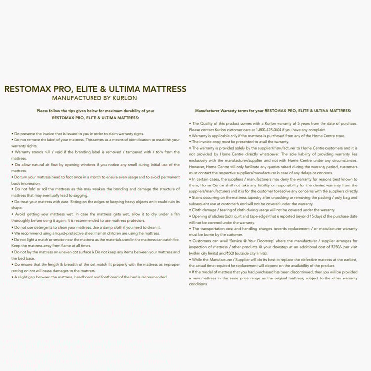 Restofit Ultima 6-Inch Orthopaedic Coir Teen Mattress with Bonded Foam, 120x195cm - White