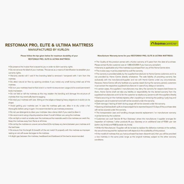 Restofit Ultima 4+2 Inch Orthopaedic Teen Mattress with HR Foam, 120x195cm - White