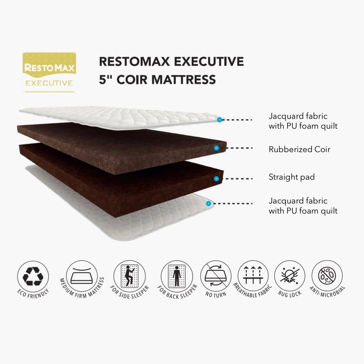 Restomax Executive 5-Inches Coir Queen Mattress, 150x195cm - White