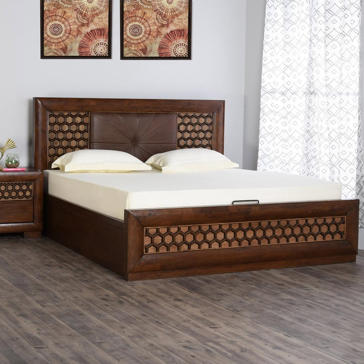 Heritage Taaz King Bed with Hydraulic Storage - Brown