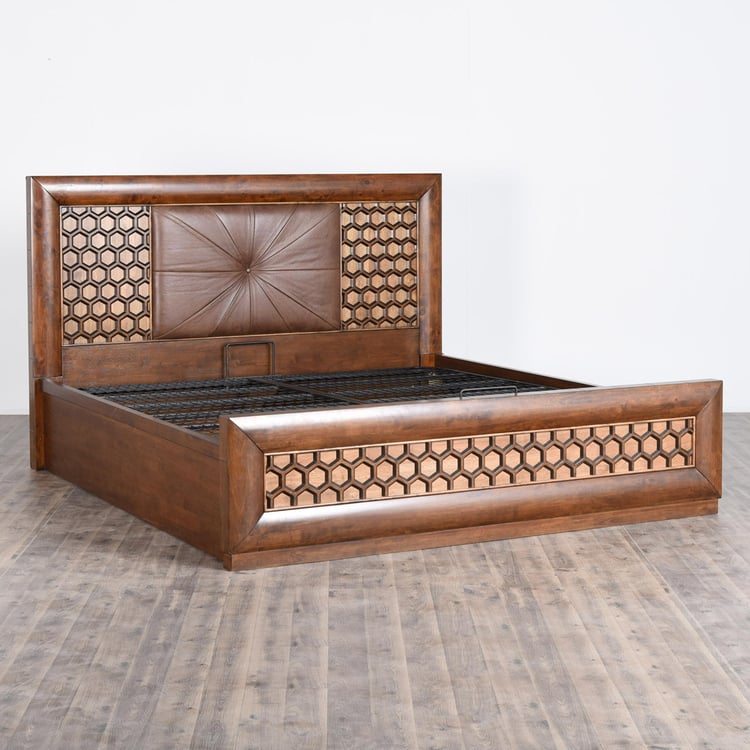 Heritage Taaz King Bed with Hydraulic Storage - Brown