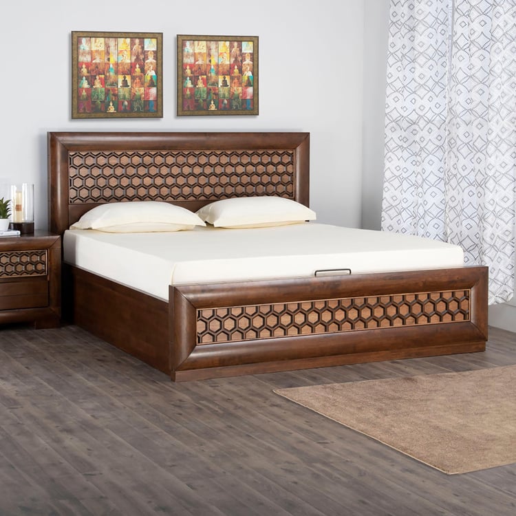 Heritage Mandala King Bed with Hydraulic Storage - Brown