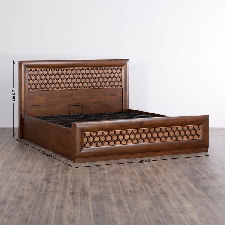 Heritage Mandala King Bed with Hydraulic Storage - Brown