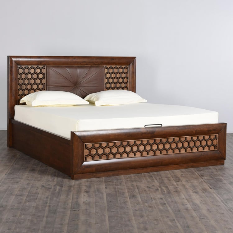 Heritage Taaz Queen Bed with Hydraulic Storage - Brown