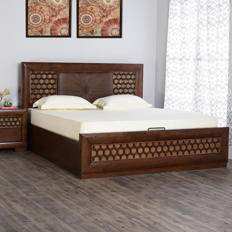 Heritage Taaz Queen Bed with Hydraulic Storage - Brown