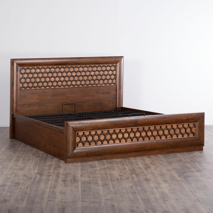 Heritage Mandala Queen Bed with Hydraulic Storage - Brown