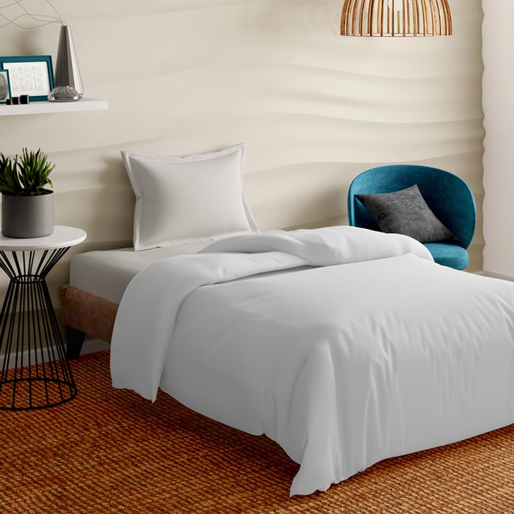 PORTICO Supercale White Cotton Solid Single Duvet Cover - 152x229cm